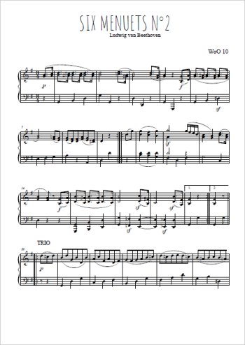 Téléchargez l'arrangement pour piano de la partition de Six menuets WoO 10, N°2 en PDF
